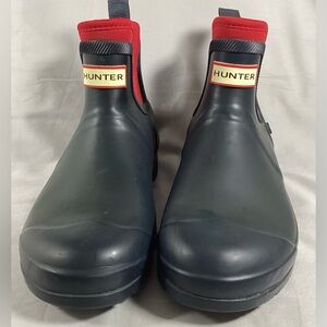 Hunter Women’s 9 Chelsea short rubber rain boots navy blue with red lining